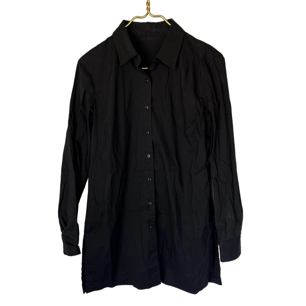 Womyn Big Shirt Long Sleeve Collared Button Down Shirt in Black Size 2